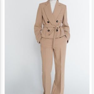 Zara Taupe Beige Double Breasted Blazer Pant Suit